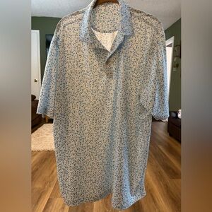 Peter Millar Summer Comfort Polo Shirt Men’s XL Blue White Print Short Sleeve